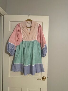 entro Pastel Striped Colorblock Dress in Pink, Mint & Blue